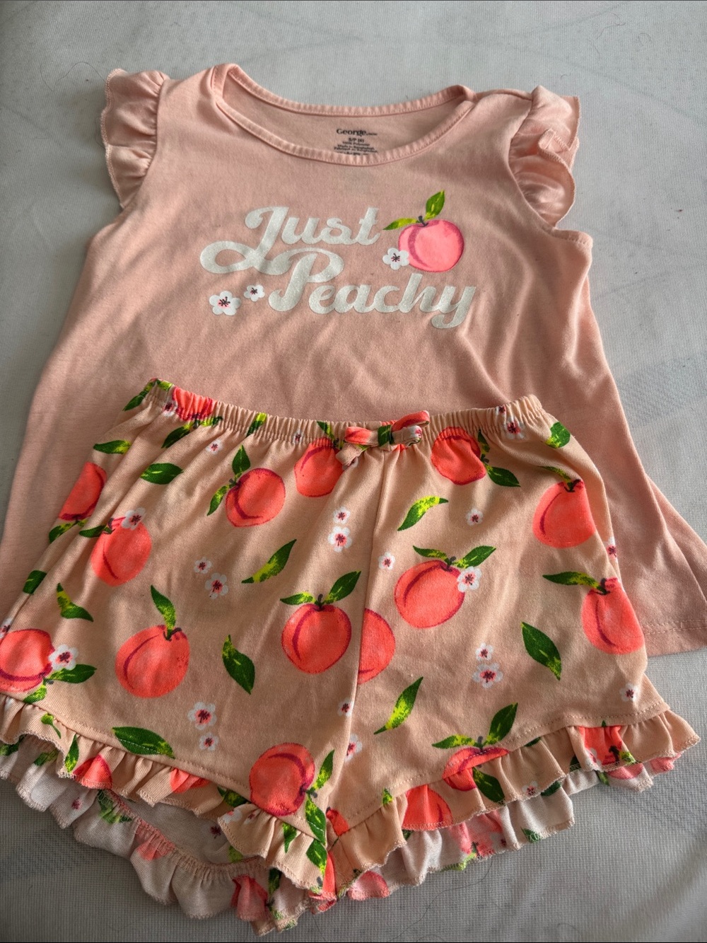 George Girls Peach-Print Pink Pajama Set